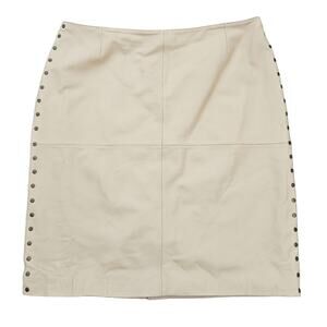 Beige Studded Leather Skirt Plus Size 1X Pamela McCoy Collections Stud Detail
